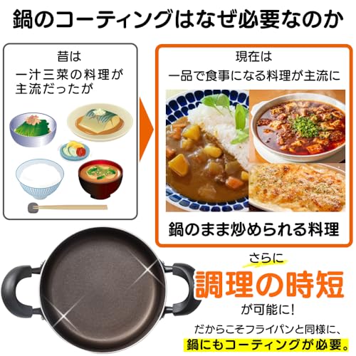 アイリスオーヤマ 両手鍋 24㎝ 鍋 蓋つき ガス火/IH対応 ガラス蓋付き ダイヤモンドコート 長持ち こびりつきにくい お手入れ簡単 ブラック DIS-P24 中間 画像