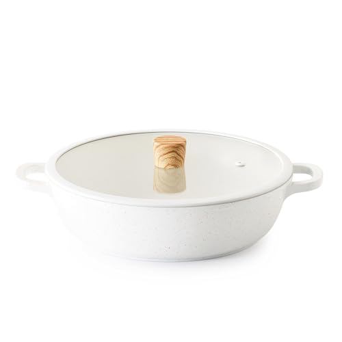 SENSARTE 両手鍋 28cm マーブルコート 卓上鍋 すき焼き鍋 IH対応 ガス対応 一品万能 焦げ付きにくい お手入れ簡単 ガラス蓋付 煮る 焼く 炒める 揚げる しゃぶしゃぶ カレー おでん SENSARTE 両手鍋 28cm 選び方 実物画像・外観写真