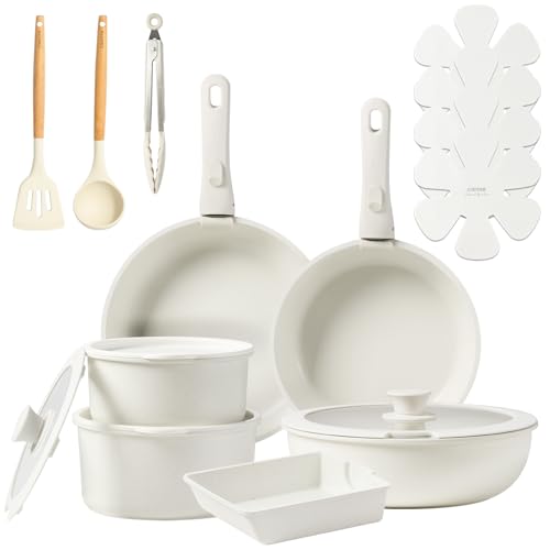 CAROTE カローテ フライパン セット 19点 IH対応 ガス火対応 PFOAなどの有害物質不使用 5層構造 軽量 取っ手のとれる マーブルコート くっつきにくい 鍋セット 卵焼き器 洗いやすい オーブン対応 ベージュ 一年保証 「アイスクリーム」シリーズ CAROTE カローテ フライパン セット 実物画像・外観写真