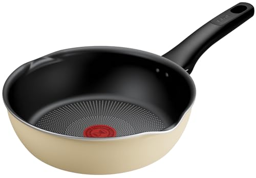 【オンライン限定】 ティファール 炒め鍋 22cm 深型 フライパン 注ぎ口付き IH ガス火対応 PFOAなどの有害物質不使用 こびりつきにくさ長持ち 「IHチタン・エクセレンス バニラベージュ マルチパン」 ベージュ G18203 1枚目 画像