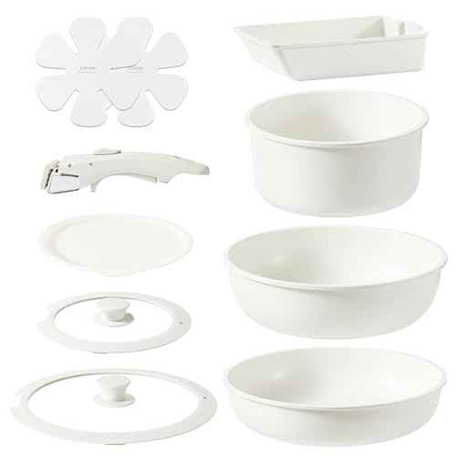 CAROTE カローテ フライパン セット 10点 IH·ガス火対応 PFOA PFOS フリー 5層構造 軽量 取っ手のとれる 卵焼き フライパン マーブルコート スルスルすべる こびりつきにくい 鍋セット お手入れが簡単 新生活応援 オーブン対応 ベージュ 一年保証 「アイスクリーム」シリーズ CAROTE カローテ フライパン セット 10点 実物画像・外観写真