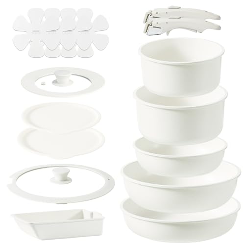 CAROTE カローテ フライパン セット 16点 IH対応 ガス火対応 PFOAなどの有害物質不使用 5層構造 軽量 取っ手のとれる マーブルコート くっつきにくい 鍋セット 卵焼き器 洗いやすい 新生活応援 オーブン対応 ベージュ 一年保証 「アイスクリーム」シリーズ CAROTE カローテ フライパン セット 選び方 実物画像・外観写真