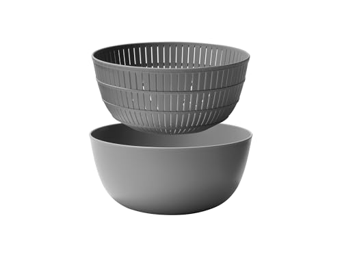 ライクイット ( like-it ) ざる ボウル 樹脂製 Colander&Bowl 米とぎにも使える ザルとボール Ф22.7×高10.4cm ボウル:Ф23.7×高10.7cm グレー 日本製 水切り 湯切り可能 3.2L ライクイット ざる ボウル 選び方 実物画像・外観写真