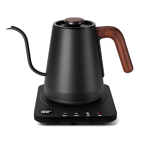 電気ケトル コーヒー HAGOOGI (ハゴオギ) ドリップケトル 1.0L 1200W コーヒーポット 温度調節 (1℃単位)/保温機能/空焚き防止/通知音オン・オフ/PSE認証済み 細口 紅茶 お茶 クリスマス 新年 プレゼント用 ドリップ ポット 木目調 キッチン用品 ブラック 電気ケトル コーヒー 温度調節 使いやすさ 実物画像・外観写真