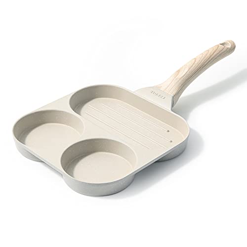 CAROTE カローテ 目玉焼きフライパン 仕切りパン 3in1 2つ穴円形フライパン IH対応 PFOA PFOS フリー くっつきにくい お手入れが簡単 朝食 お弁当 グレージュ 一年補償 Cosyシリーズ CAROTE カローテ 目玉焼きフライパン 選び方 実物画像・外観写真