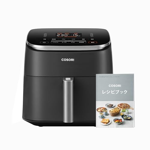 COSORI コソリ ノンフライヤー 6L大容量 家庭用 エアフライヤー DCモーター 高速 最高温230℃ タイマー air fryer 発酵 揚げ物 ポテト 専用レシピ付き ブラック CAF-DC601 COSORI コソリ ノンフライヤー 6L大容量 家庭用 エアフライヤー 実物画像・外観写真