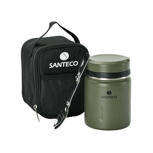 SANTECO 真空断熱 スープジャー 500ml 広口 保温保冷 ランチジャー保温弁当箱 スプーン 専用バッグ付 オシャレ 男女兼用 ピクニック 部活用 (ブロンズグリーン) スープジャー 保温 保冷 選び方 実物画像・外観写真