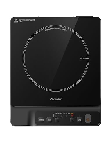 COMFEE' クッキングヒーター IHコンロ 薄型 1400ワット 卓上 小型 3種メニュー 火力調整6段階 揚げ物 3段保温 炒め料理 一人暮らし 二人暮らし ブラック COMFEE' クッキングヒーター IHコンロ 薄型 1400ワット 卓上 小型 実物画像・外観写真