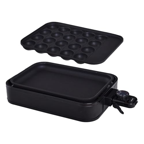 [山善] ホットプレート 一人暮らし 二人暮らし 2WAY (たこ焼きプレート 20穴 / 平面プレート) 小型 着脱式 フッ素コーティング 温度調節 ブラック YHA-W102(B) 中間 画像