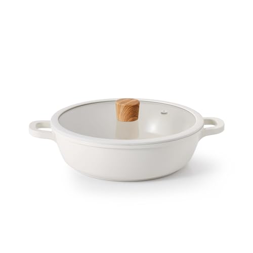 SENSARTE 両手鍋 24cm セラミック IH対応 ガス対応 卓上鍋 すき焼き鍋 一品万能 煮る 焼く 炒める 揚げる 焦げ付きにくい お手入れ簡単 ガラス蓋付 しゃぶしゃぶ カレー おでん SENSARTE 両手鍋 24cm セラミック 実物画像・外観写真