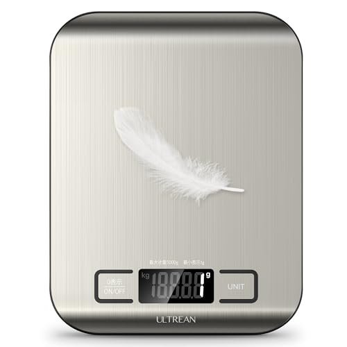 Ultrean キッチンスケール 5kg デジタル はかり 表面防水 1g単位 LCD ディスプレイ 電子 測り 計量器 料理 調理 お菓子作り 薄い 風袋引き機能（電池付属） Ultrean キッチンスケール 5kg デジタル 実物画像・外観写真