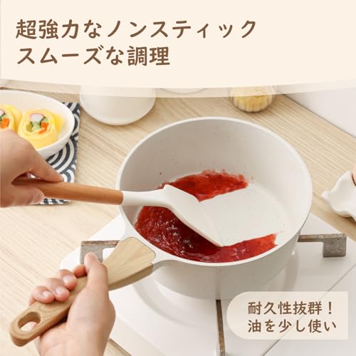SENSARTE 片手鍋18cm IH/ガス対応 一人鍋 ラーメン鍋 ソースパン ミルクパン 焦げ付かない 小さ鍋 マーブルコート 有害物質不使用 洗いやすい 高熱効率 一年保証 ホワイト 最後 画像