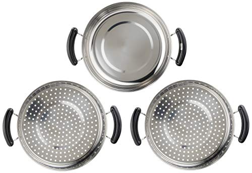 パール金属(PEARL METAL) ワコートレーディング だんらん ステンレス製 ガラス 蓋 付3段 蒸し器 30cm(目皿付) H-4693 中間 画像