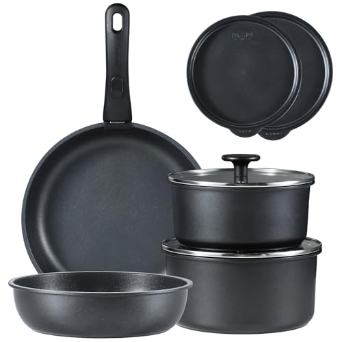 CAROTE カローテ フライパン セット 9点 鍋セット PFOA PFOS フリ 一年保証 IH&ガス火対応 洗練されデザイン 軽量 コンパクト収納 取っ手のとれる チタンコート こびりつかずにお手入れ簡単 黒 ブラック CAROTE カローテ フライパン セット 9点 実物画像・外観写真