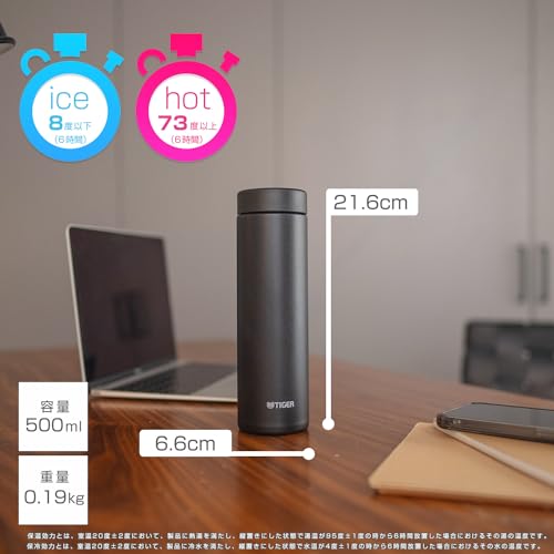 【食洗器対応・パッキン一体モデル】 タイガー魔法瓶(TIGER) 水筒 500ml 白湯OK スクリューステンレスボトル ふたとパッキンが一体化で洗うのは2点のみ らくらくキャップ 真空断熱 マグ 保温保冷 タンブラー利用可 ストーンブラック MMZーW050KK 中間 画像
