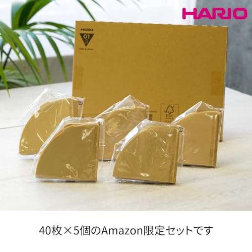 【Amazon.co.jp 限定】HARIO(ハリオ) V60 コーヒーフィルター 1~2杯用 200枚入り 40枚×5個セット Amazonオリジナルセット 日本製 FSC認証製品 ペーパー 01 M みさらし VCF-01-40M-5S-AZ＋ 最後 画像