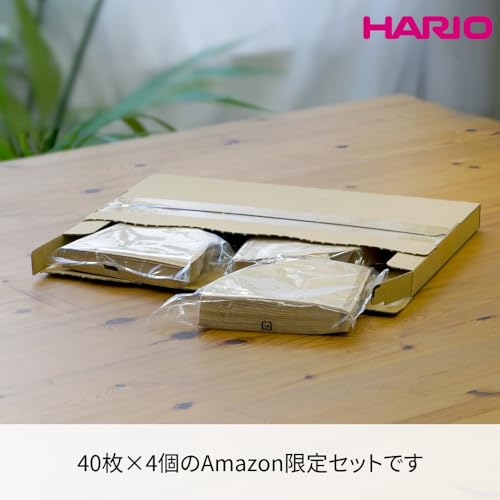 【Amazon.co.jp 限定】HARIO(ハリオ) V60 コーヒーフィルター 1~4杯用 160枚入り 40枚×4個セット Amazonオリジナルセット 日本製 FSC認証製品 ペーパー 02 M みさらし VCF-02-40M-4S-AZ＋ 中間 画像