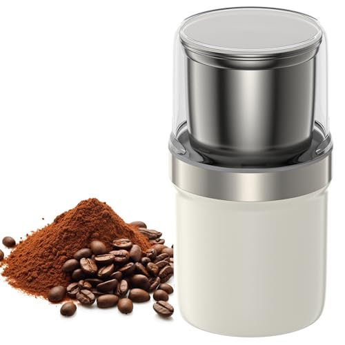 BESROY コーヒーミル 電動 カッター コーヒーミル 電動コーヒーミル 粉末 コーヒー豆 ひき機 水洗い可能 豆挽き/緑茶/山椒/唐辛子/胡椒/山椒/調味料/穀物を挽く 一台多役 掃除ブラシ付 お手入れ簡単（ホワイト） BESROY 電動コーヒーミル 選び方 実物画像・外観写真