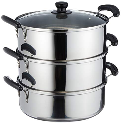 パール金属(PEARL METAL) ワコートレーディング だんらん ステンレス製 ガラス 蓋 付3段 蒸し器 30cm(目皿付) H-4693 蒸し器 選び方 実物画像・外観写真