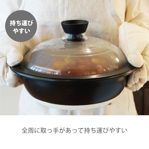 HARIO(ハリオ) フタがガラスの 土鍋 9号 3000ml 中身が見える 耐熱ガラス 陶器 日本製 GDN-255-B-W 中間 画像