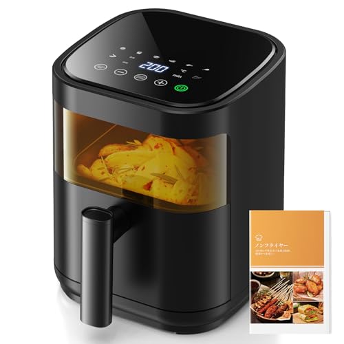 ノンフライヤー 3L 電気フライヤー ノンオイル 揚げ物 惣菜 1~2人用 可視窓 エアフライヤー LEDディスプレイ タッチパネル タイマー 温度調整 中断記憶 日本語説明書 日本語レシピ付き PSE認証済 黒色 ノンフライヤー 3L 選び方 実物画像・外観写真
