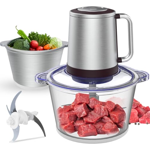 フードプロセッサー【1.2L大容量 & 2種類ボウル】みじん切り器 500Wハイパワー ステンレス4枚刃 氷も砕ける ブレンダー 離乳食 電動 挽肉 みじん切り フードミキサー 家庭用 水洗い可能 フードチョッパー 2段階スピード チョッパー 肉挽き/野菜切り/離乳食作り 1台多役 省スペース 調理家電 コンパクト 過熱過保護 負荷保護 軽量 お手入れ簡単 フードプロセッサー 選び方 500W 実物画像・外観写真