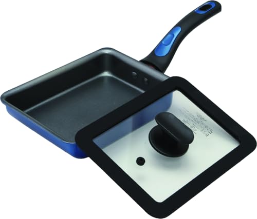 谷口金属 お弁当作りに最適な 玉子焼き 卵焼き フライパン 蓋付きセット IH ガス火対応 13×18cm 深型 金属ヘラ対応 中身が見える ガラス蓋 餃子 目玉焼き こびりつきにくい ちょい深 ブルー 谷口金属 玉子焼き フライパン 実物画像・外観写真