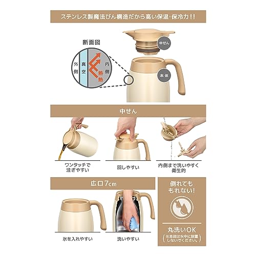 サーモス ステンレスポット 1.5L クリームホワイト 保温ポット 魔法びん構造 TTB-1501 CRW 中間 画像