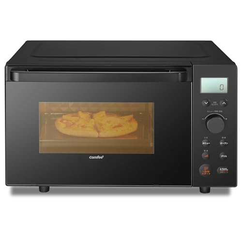 コンフィー(COMFEE') オーブンレンジ 18L フラットテーブル 縦開き 自動メニュー18種類 全国対応 電子レンジ オーブン機能付き~250℃温度調整 角皿式スチーム レンジ出力650W／500W トースト・グリル・解凍・発酵機能・予熱対応 消音モード 角皿付き チャイルドロック【メーカー保証2年】 CF-EA181-BK ブラック 一人暮らし 二人暮らし 家族用 コンフィー オーブンレンジ 選び方 実物画像・外観写真