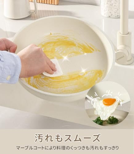 CAROTE カローテ フライパン セット 10点 IH·ガス火対応 PFOA PFOS フリー 5層構造 軽量 取っ手のとれる 卵焼き フライパン マーブルコート スルスルすべる こびりつきにくい 鍋セット お手入れが簡単 新生活応援 オーブン対応 ベージュ 一年保証 「アイスクリーム」シリーズ 中間 画像