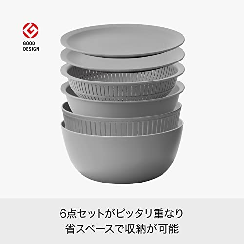 ライクイット (like-it) ざる ボウル 電子レンジ対応 Colander&Bowl 米とぎにも使える ザルとボール ブラック 6点セット 日本製 水切り 湯切り可能 耐熱ボウル 中間 画像
