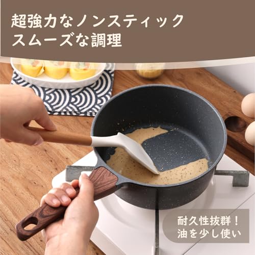 SENSARTE 片手鍋18cm IH/ガス対応 一人鍋 ラーメン鍋 ソースパン ミルクパン 焦げ付かない 小さ鍋 マーブルコート 有害物質不使用 洗いやすい 高熱効率 一年保証 グレー 最後 画像