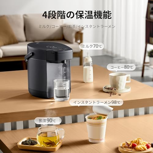 COMFEE' 電気ポット 電動お湯ポット 2.2L マイコン 保温温度調整 安全ロック 湯量選択 機能 省エネ インディゴグレー 中間 画像