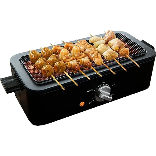 [山善] 焼き鳥焼き器 減煙 電気七輪 卓上 焼き鳥 焼肉 ひとり占めグリル 焼鳥コンロ 網焼き 家庭用 無段階火力調節 油ハネ削減 ブラック ESR-Q100(B) 焼き鳥焼き器 減煙 選び方 実物画像・外観写真