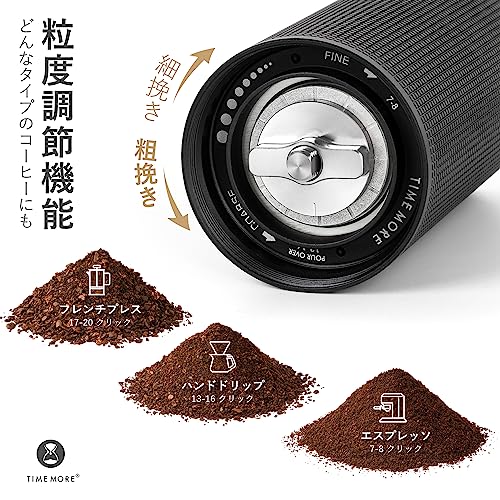 TIMEMORE コーヒーミル 手動 タイムモア C3S PRO 金属製 手挽き コーヒー ミル 折り畳み式ハンドル ステンレス臼 段階粗さ調整可能 省力性 持ち運びやすい - NEW C3S PRO, ブラック 中間 画像