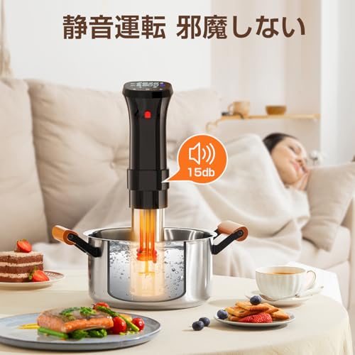 低温調理器 1100Wハイパワー 低温調理器具 24時間 予約機能 真空調理器 スロークッカー レシピ付き IPX7防水 タッチパネル クリップ式 低温調理機 低音調理器 タイマー 温度設定 五重安心保護 日本語取扱説明書 中間 画像