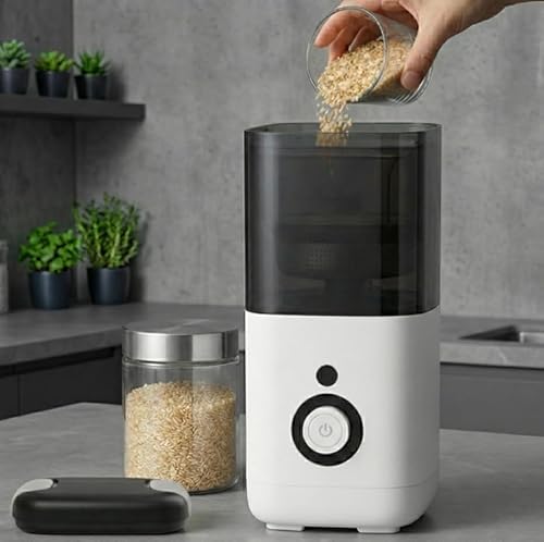 【5合対応】atRise 精米機 コンパクト スリム デザイン 幅15cm 省スペース 米ぬか活用 ホワイト 精米機 コンパクト 選び方 実物画像・外観写真