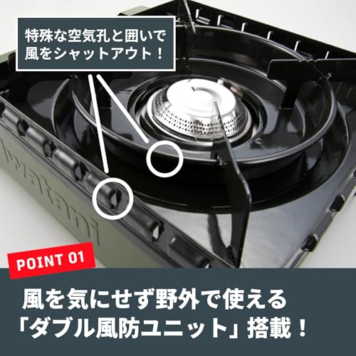 イワタニ Iwatani 岩谷 カセットコンロ カセットフー タフまる ケース付き キャンプ アウトドア BBQコンロ 停電対策 オリーブ 日本製 CB-ODX-1-OL 中間 画像