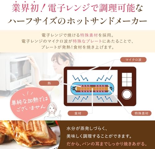 生活電彩 ハーフホットサンドメーカー レシピ付 1枚焼き 電子レンジ対応 水洗い レンジクッキング 国内メーカー オレンジ(イエロー) 中間 画像