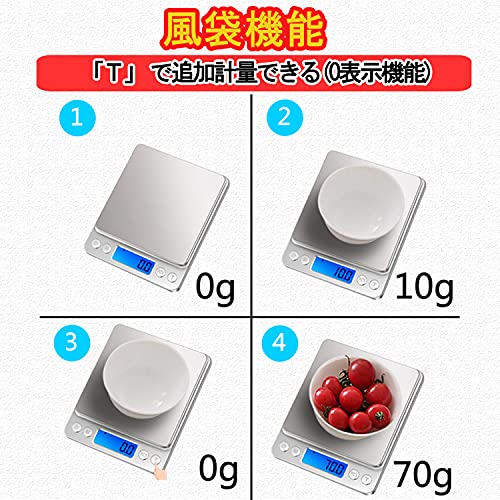【Amazon限定ブランド】Imtykee デジタルスケール キッチンスケール 0.1g単位 電子スケール クッキングスケール 精密電子はかり 計量器 電子天秤 0.5gから3.0kgまで コンパクト 計量可能風袋引き機能 オートオフ機能 多用途超小型 シルバー 中間 画像