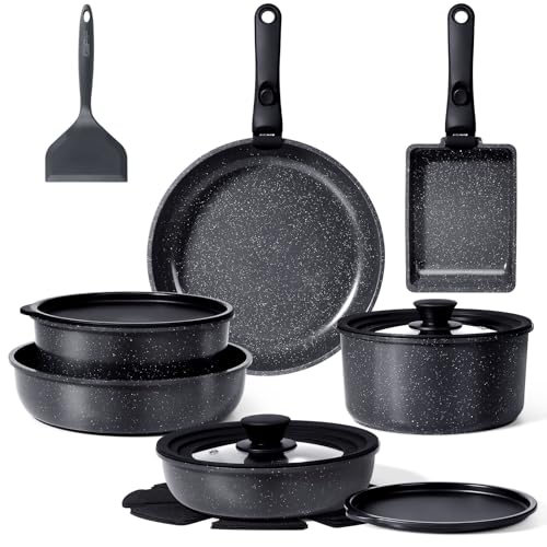 GiPP セラミックコーティング フライパン セット 17点 IH・ガス火対応 フッ素不使用 体に害のない くっつきにくい 鍋セット 取っ手が取れる 卵焼き器 お手入れ簡単 食洗機対応 オーブン対応 PTFE PFOA PFOS フリー【一年保証】グレー(B) GiPP セラミックコーティング フライパン セット 選び方 実物画像・外観写真