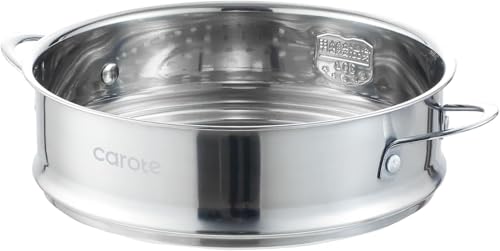 CAROTE カローテ せいろ蒸し器 28cm ステンレス 重ねて使える フライパン用せいろ 蒸篭 セイロ 蒸し料理 ガス火・IH対応 洗いやすい 食洗機対応 蓋なし 304食品グレードステンレス 両手鍋用せいろ 握りやすい取っ手があり 一年保証 せいろ蒸し器 ステンレス 選び方 実物画像・外観写真