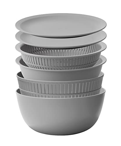 ライクイット (like-it) ざる ボウル 電子レンジ対応 Colander&Bowl 米とぎにも使える ザルとボール グレー 6点セット 日本製 水切り 湯切り可能 耐熱ボウル ライクイット ざる ボウル 選び方 実物画像・外観写真