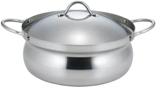 下村企販 卓上鍋 22cm 三層鋼 【日本製】 IH・ガス火対応 食洗機対応 2~3人用 割れにくい 軽量 熱伝導率がいい アルミ芯 ステンレス フタ付き 土鍋 燕三条 45892 下村企販 卓上鍋 三層鋼 選び方 実物画像・外観写真