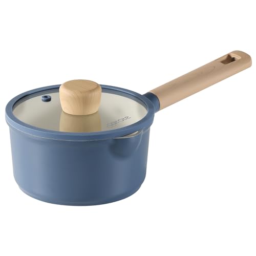 CAROTE カローテ 片手鍋16cm 蓋付き IH対応 PFOA PFOS フリー ソースパン マーブルコーティング くっつきにくく洗いやすい 一人鍋 揚げ物 煮物 一年保証 ブルー Cosy-Blueシリーズ CAROTE カローテ 片手鍋16cm 蓋付き IH対応 選び方 実物画像・外観写真