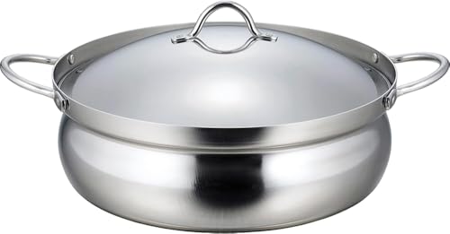 下村企販 卓上鍋 26cm 三層鋼 【日本製】 IH・ガス火対応 食洗機対応 3~4人用 割れにくい 軽量 熱伝導率がいい アルミ芯 ステンレス フタ付き 土鍋 燕三条 45891 下村企販 卓上鍋 26cm 三層鋼 選び方 実物画像・外観写真