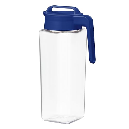 岩崎工業 ラストロウェア スクエア ピッチャー 冷水筒 耐熱 縦横置き 2.1L 日本製 麦茶ポット 冷茶 ボトル 冷水 お茶ポット 水出し 水出しコーヒー ウォーター ジャグ 横置き 広口 マリンブルー K-1298 MB 1枚目 画像