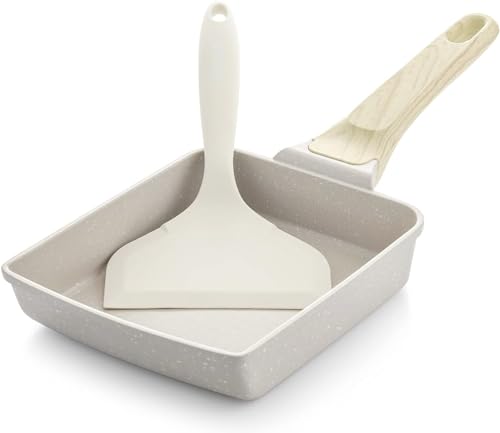 SENSARTE 卵焼き フライパン フライ返し付き 18cm*15cm 焦げ付かない IH対応 ガス火対応 PFOAフリー 握りやすい お手入れ簡単 軽量 ターナー付き ホワイト SENSARTE 卵焼き フライパン 選び方 実物画像・外観写真