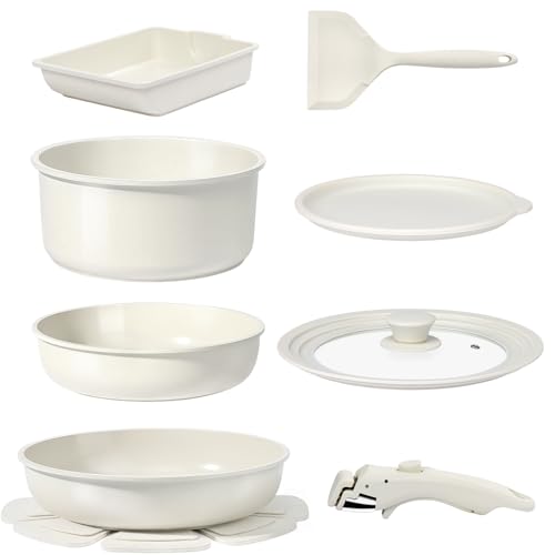 GiPP セラミックコーティング フライパン セット 11点 IH・ガス火対応 フッ素不使用 体に害のない くっつきにくい 鍋セット 取っ手が取れる 玉子焼き器 軽量 お手入れ簡単 食洗機対応 オーブン対応 PTFE PFOA PFOS フリー【一年保証】ホワイト GiPP セラミックコーティング フライパン セット 11点 選び方 実物画像・外観写真