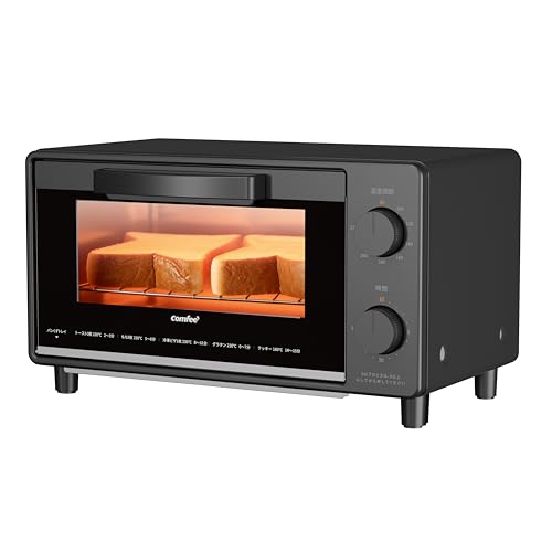 コンフィー(COMFEE') トースター オーブントースター 2枚焼き トースト パン焼き機 [無段階温度調節 80-230℃まで 1000W タイマー15分設定] 上下高火力 焼き網＆受け皿 トレー付き お手入れカンタン 一人暮らし コンパクト 小型 新生活 おしゃれ CF-MD082-BK ブラック コンフィー トースター 使いやすさ 実物画像・外観写真